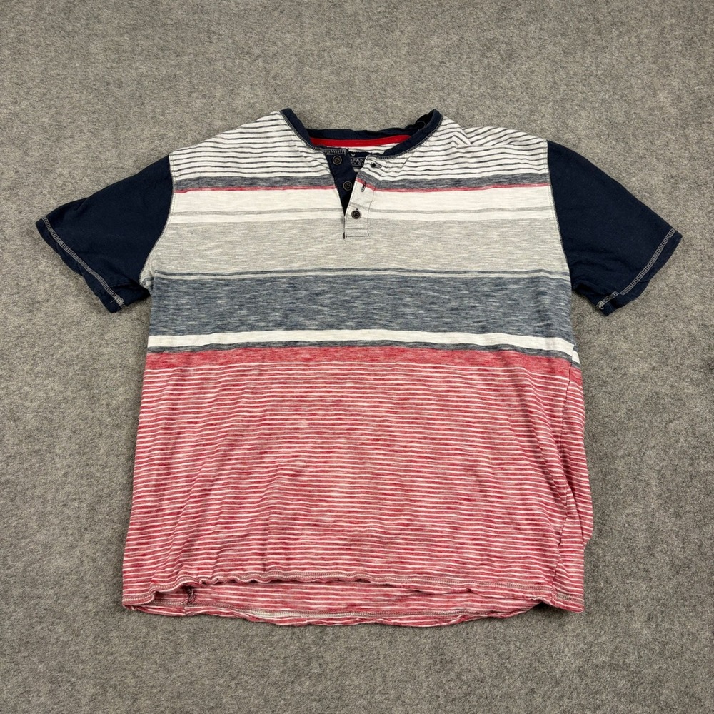 Y2K Company Eighty One Henley Shirt Mens XL Multi Color Striped Short Sleeve Tee